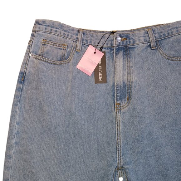Pretty Little Thing Womens Size 10 Jeans Light Blue Wash Split Hem High Rise - Picture 4 of 9